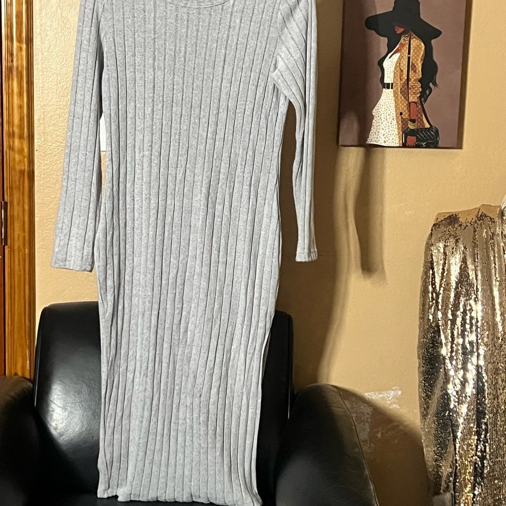 Gray Ribbed Knit Dress